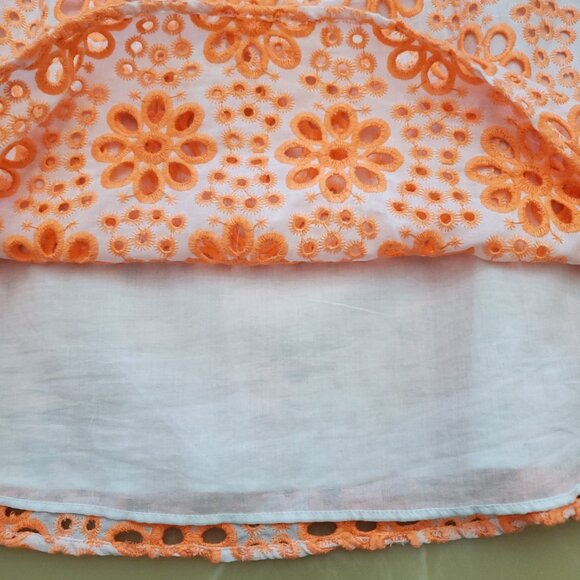 Lilly Pulitzer Kerrigan Elbow Sleeve Top Cantaloupe Funflower Eyelet Size Small - Picture 10 of 13